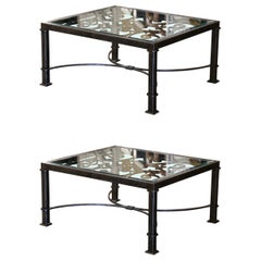 Beveled Glass Top Iron Coffee Table Built with Pair of 19th Century Balconies