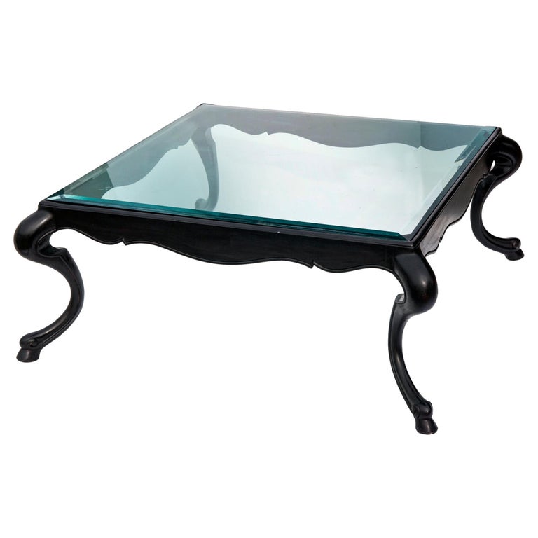Bevelled Glass Topped Ebonised Square Glass Coffee Table For Sale at
