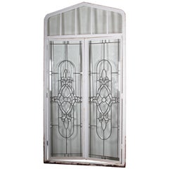 Antique Beveled Leaded Glass Window, circa 1910, 1 Window