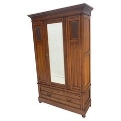 Beveled Mirror Door Fine Carved Plaques Bottom Drawer Victorian Walnut Wardrobe