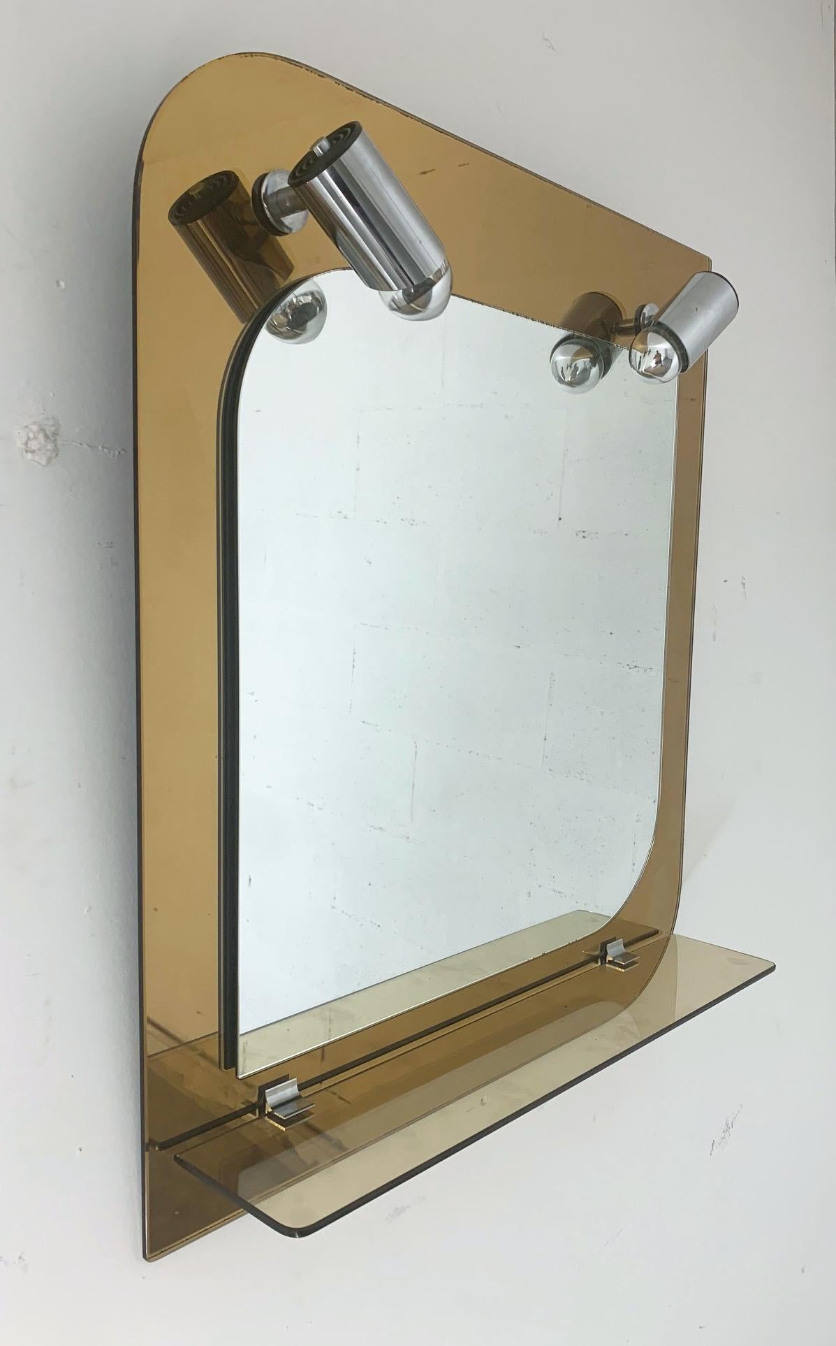 Mid-Century Modern Beveled Mirror with Lights by Veca