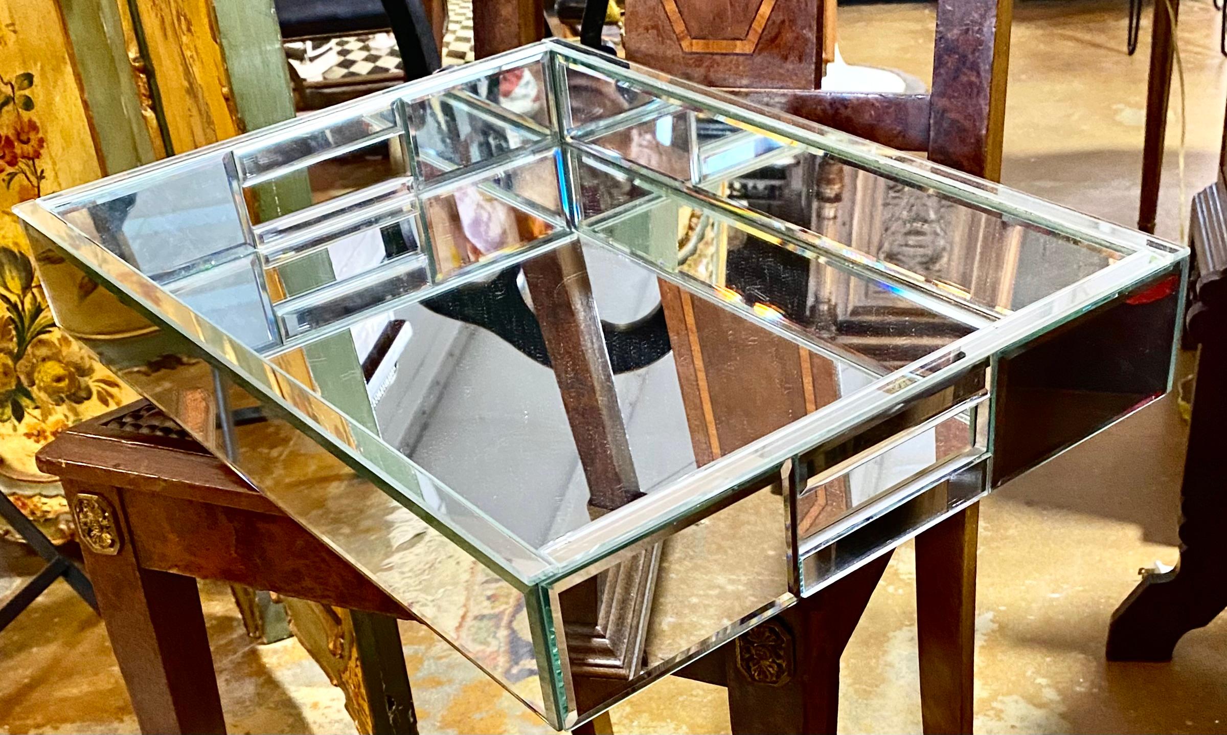 Beveled Mirrored Drinks Tray On Folding Iron Stand For Sale 8