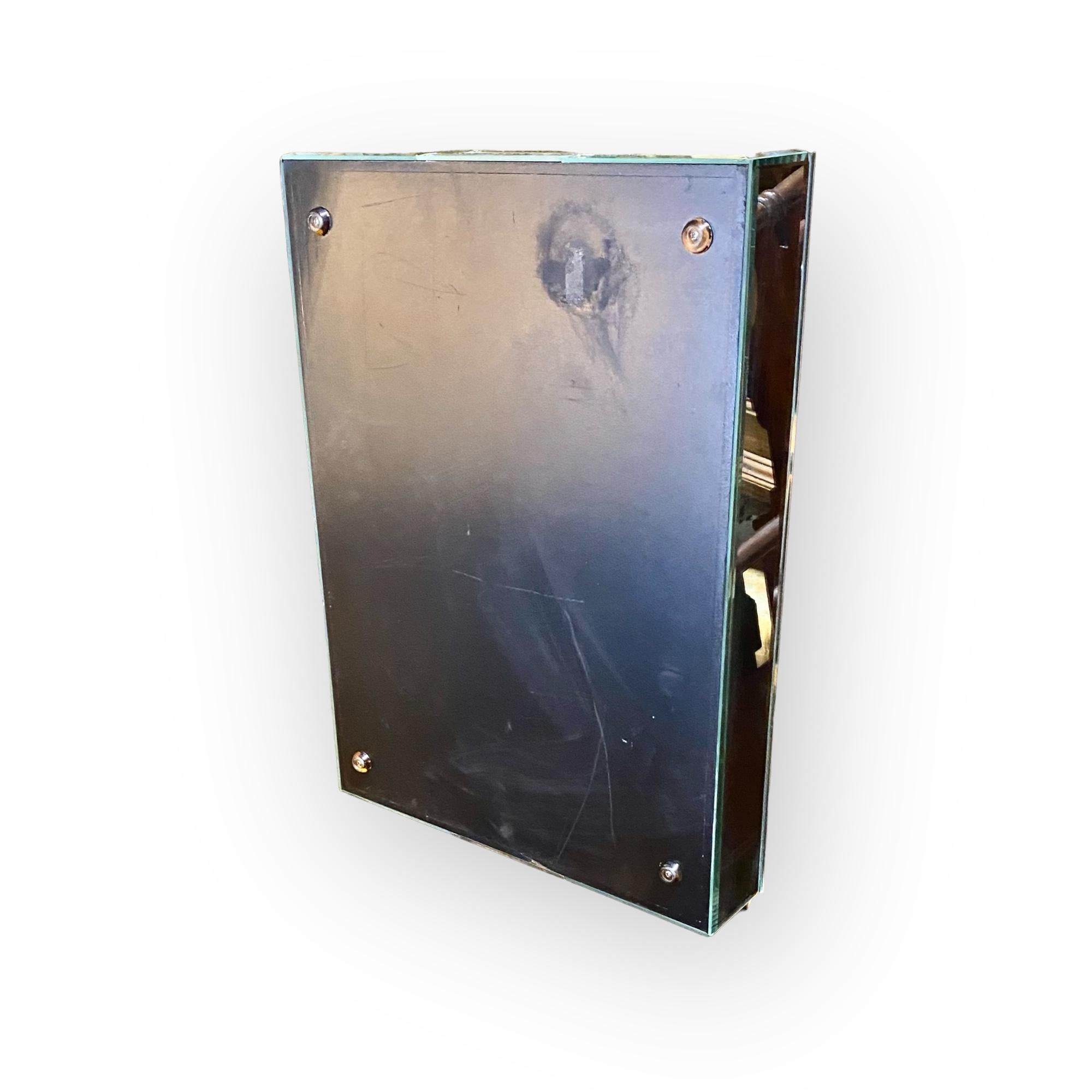 Hollywood Regency Beveled Mirrored Drinks Tray On Folding Iron Stand For Sale
