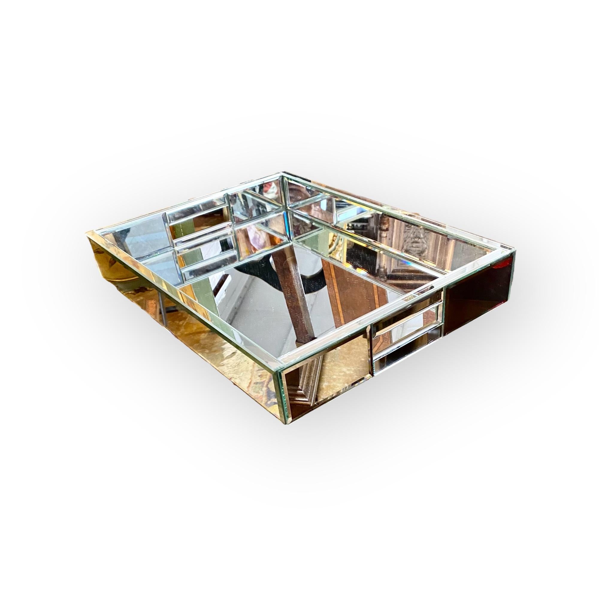 American Beveled Mirrored Drinks Tray On Folding Iron Stand For Sale