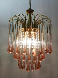 Beveled Murano Glass Teardrop Chandelier with a Brass Structure, Italy, 1970s