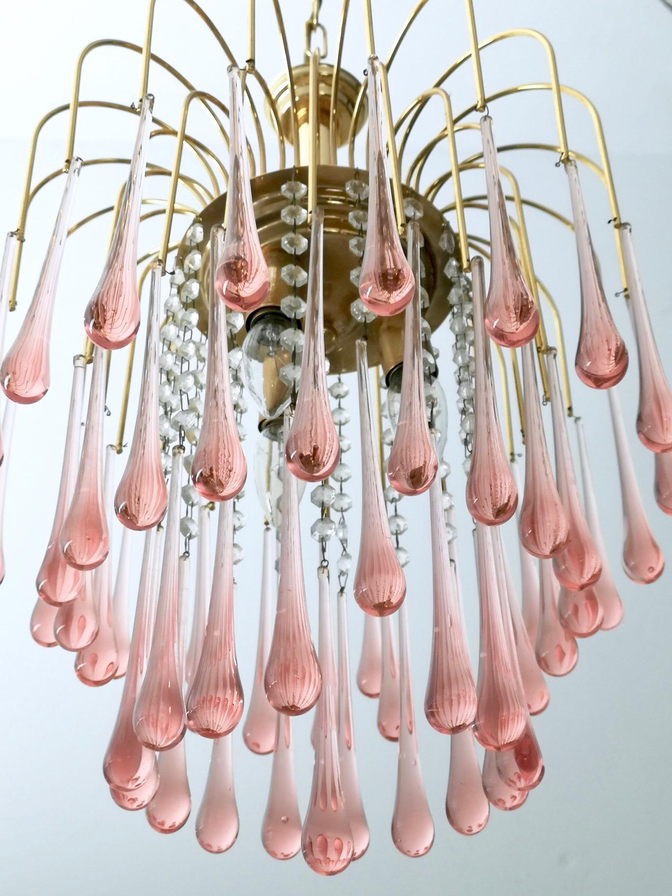 Beveled Murano Glass Teardrop Chandelier with a Brass Structure, Italy, 1970s 1