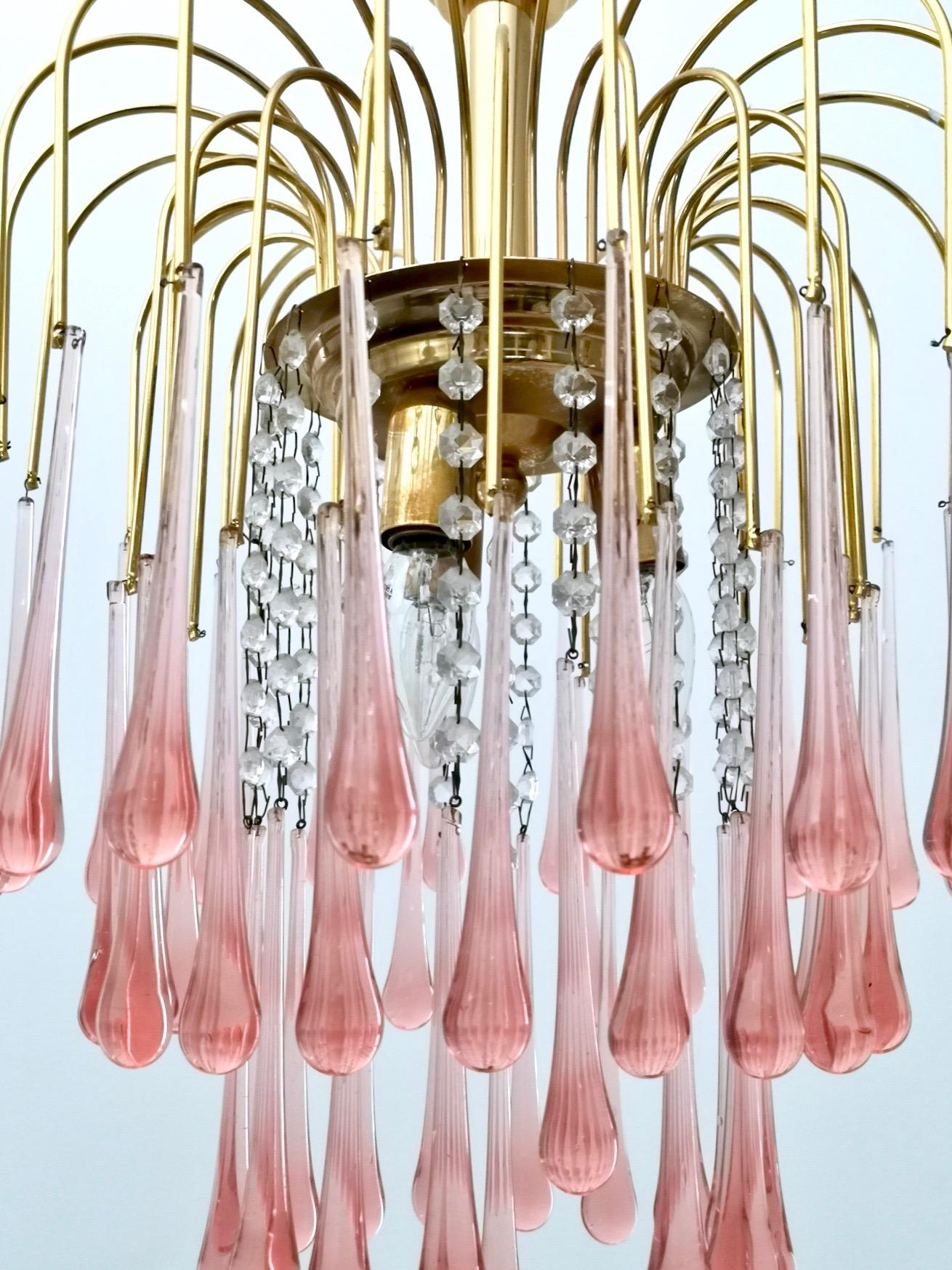 Beveled Murano Glass Teardrop Chandelier with a Brass Structure, Italy, 1970s 2