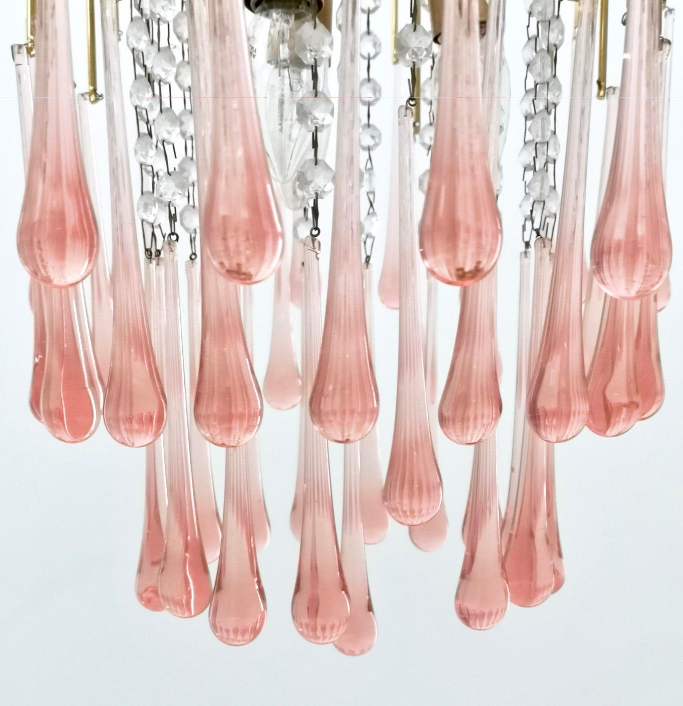 Beveled Murano Glass Teardrop Chandelier with a Brass Structure, Italy, 1970s 3