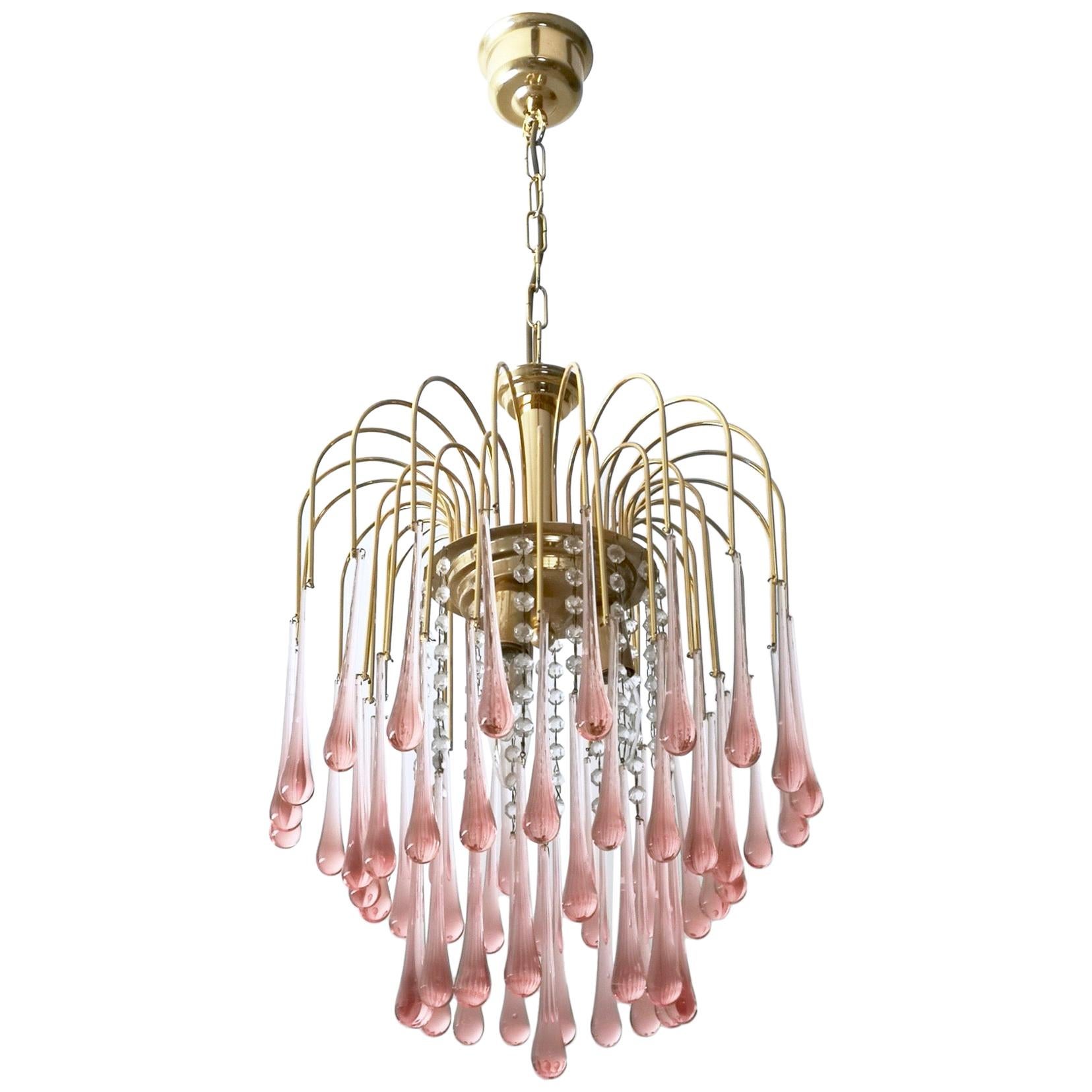 Beveled Murano Glass Teardrop Chandelier with a Brass Structure, Italy, 1970s