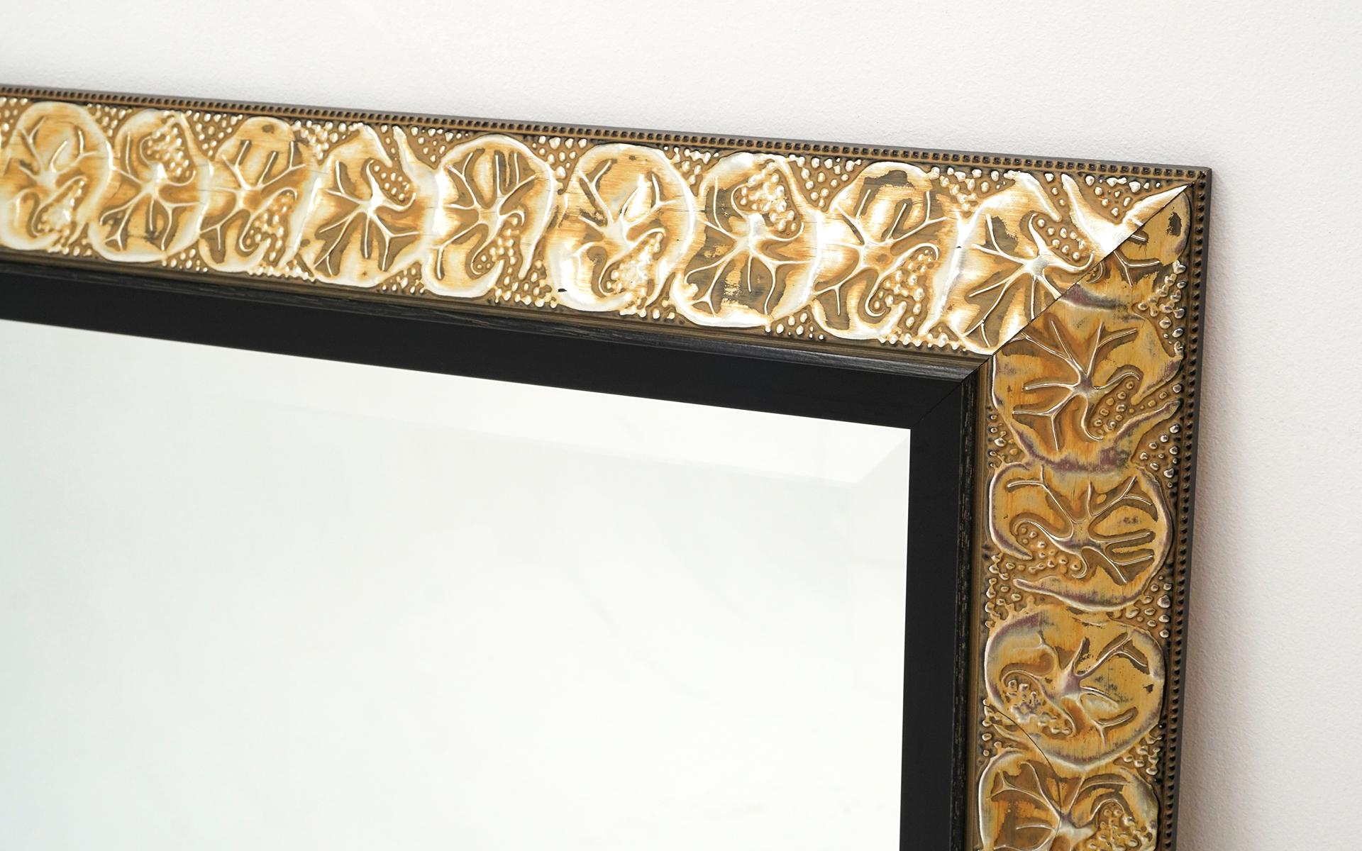 Hollywood Regency Beveled Repoussé Wall Mirror. Reverse Hammered Anodized Aluminum Frame For Sale