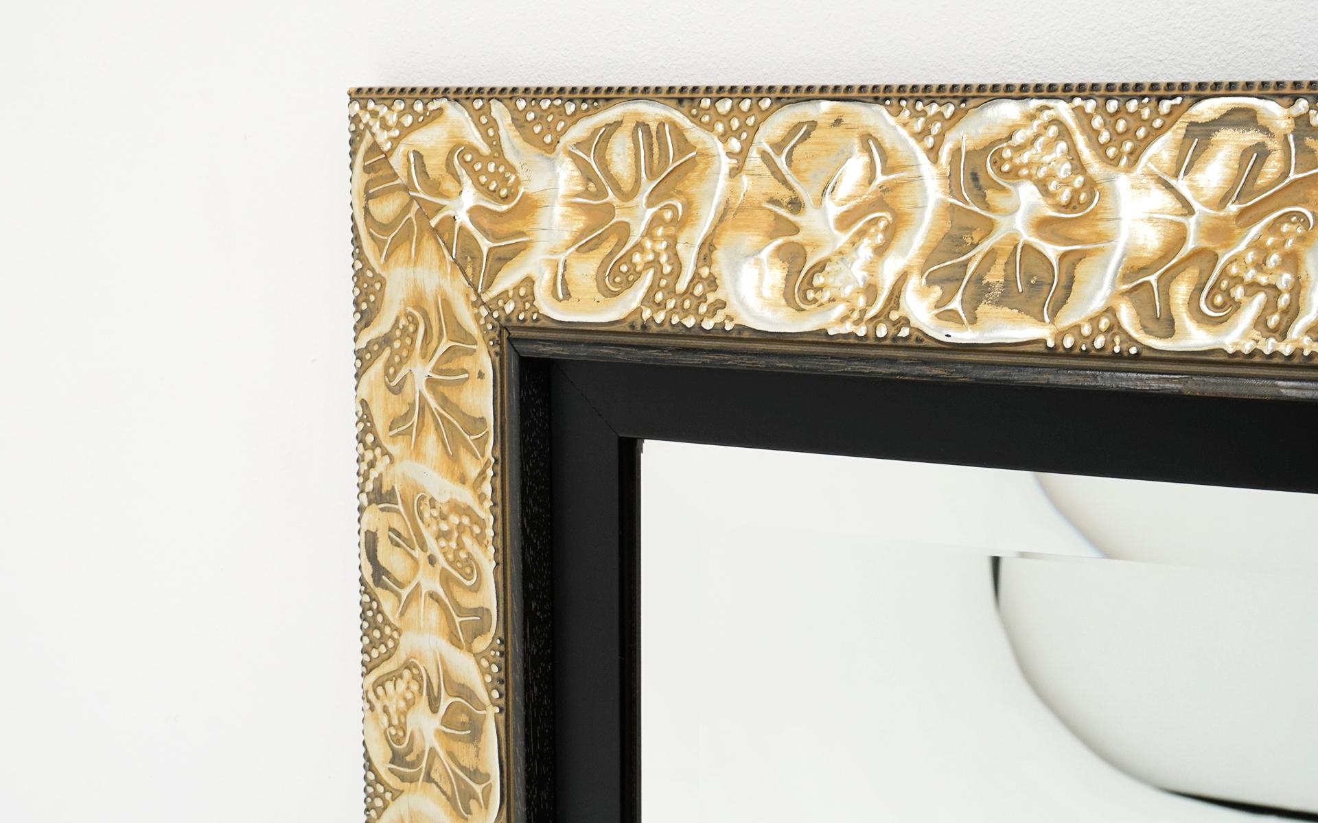 American Beveled Repoussé Wall Mirror. Reverse Hammered Anodized Aluminum Frame For Sale