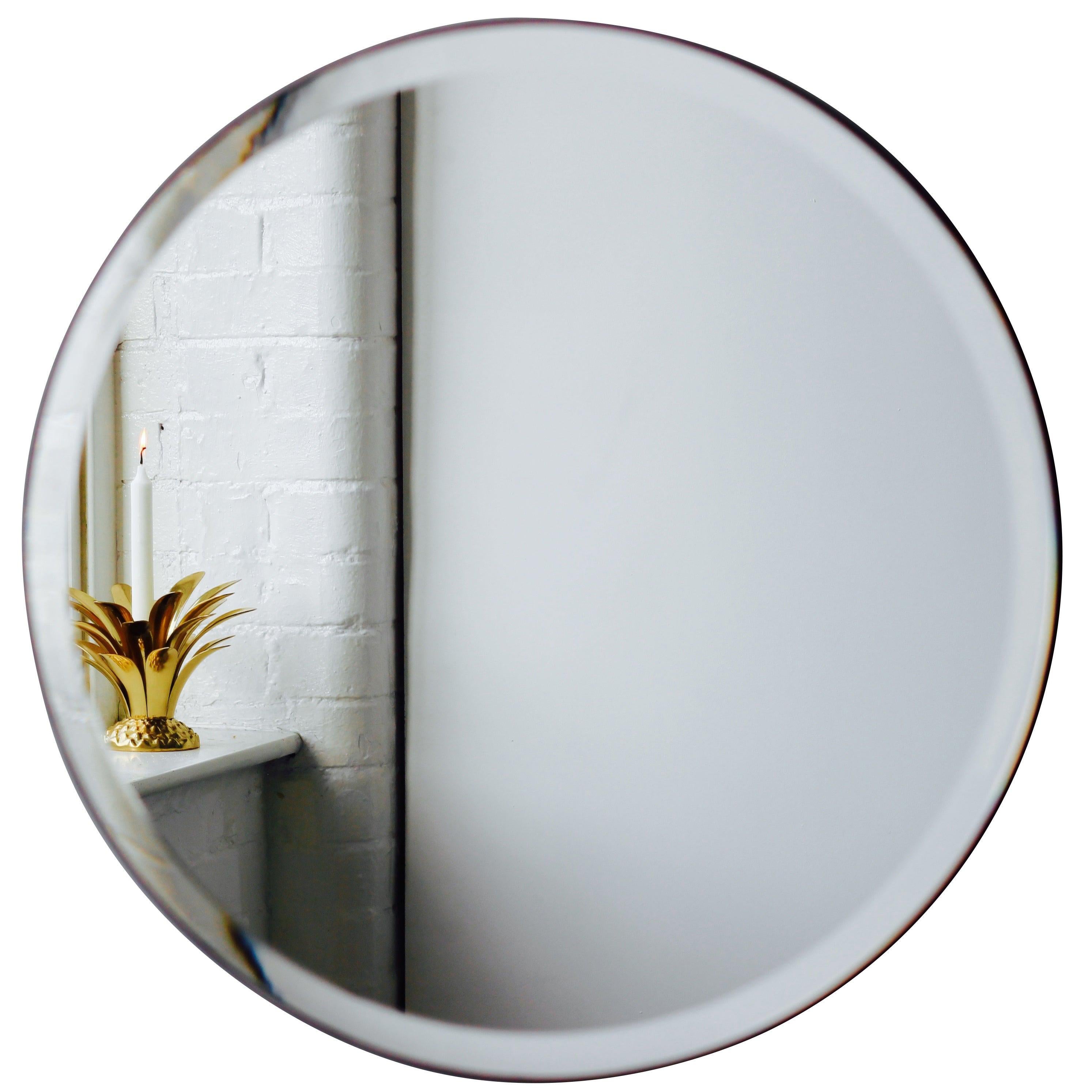 Miroir circulaire Art Déco biseauté Orbis sans cadre, support en velours, moyen en vente