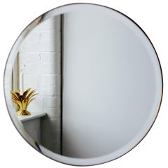 Miroir circulaire Art Déco biseauté Orbis sans cadre, support en velours, moyen