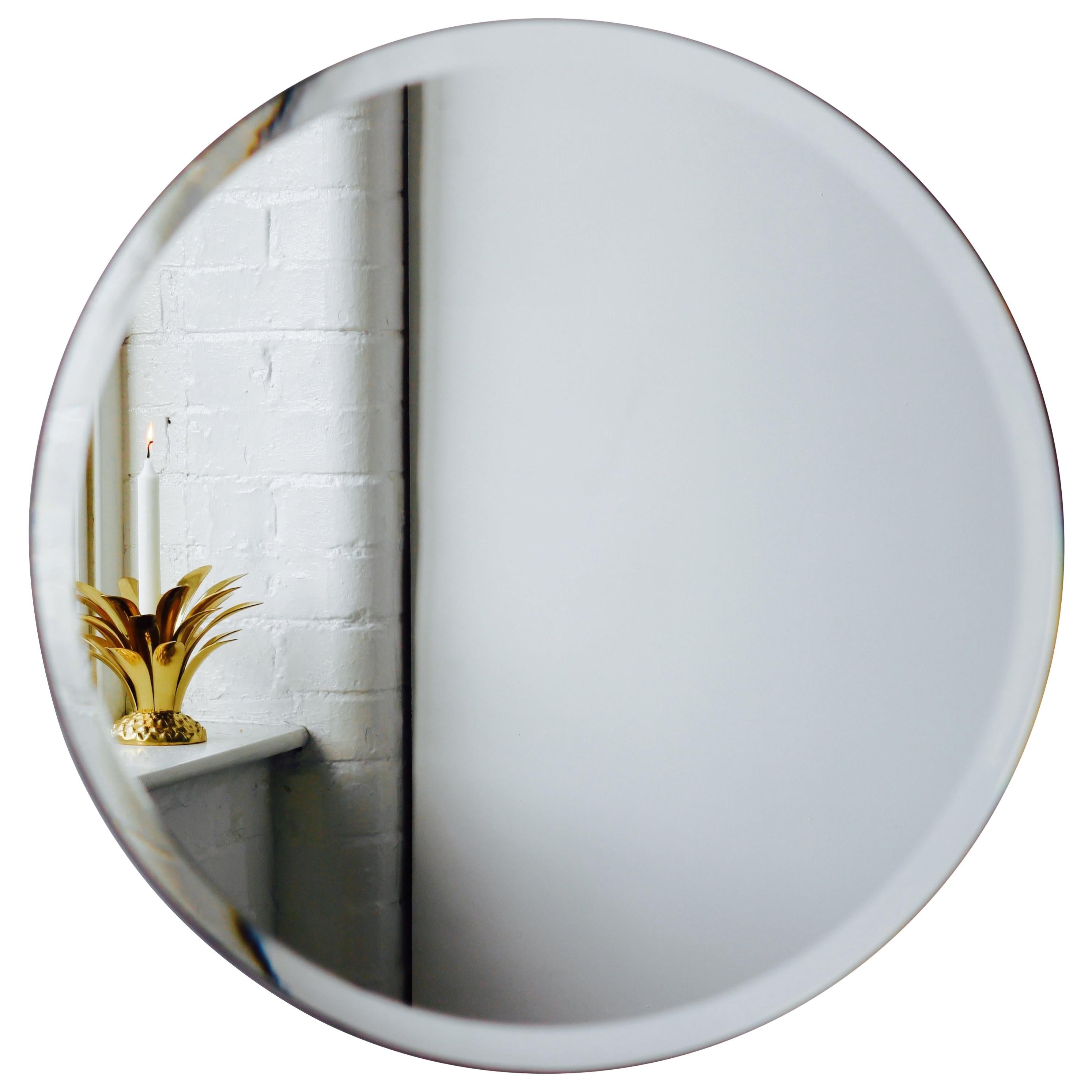 Orbis Round Frameless Bevelled Modernist Mirror with Velvet Backing - Large