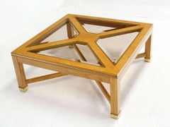Beveled Smoked Glass Bird's-Eye Maple Brass Square Legs Coffee Table MINT!