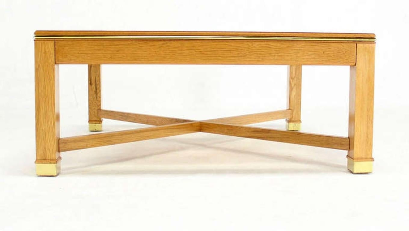 Beveled Smoked Glass Bird's-Eye Maple Brass Square Legs Coffee Table MINT! For Sale 3