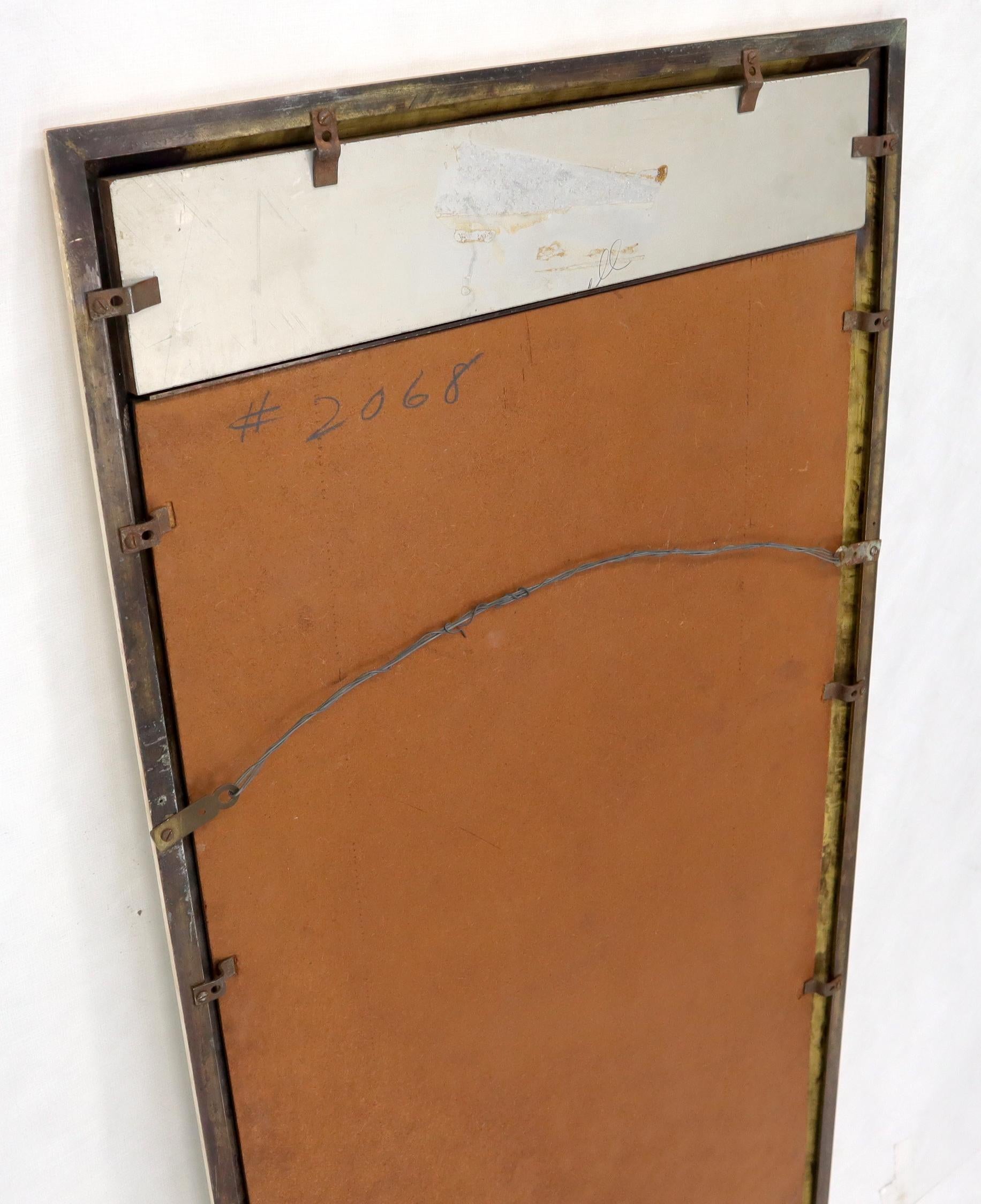 20th Century Beveled Solid Brass Travertine Insert Frame Mid-Century Modern Wall Mirror For Sale