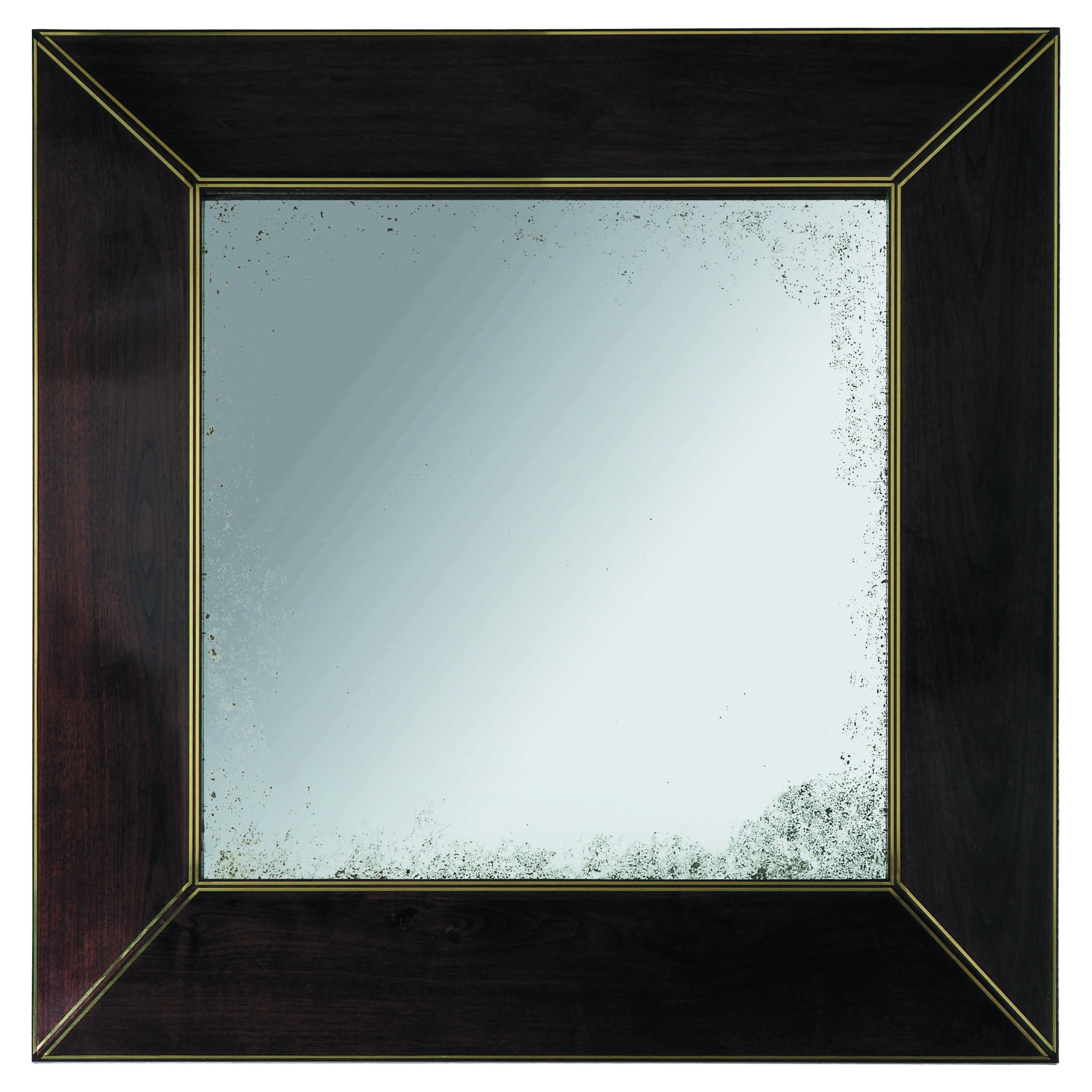 Beveled Square Mirror with Brass Inlays  For Sale