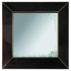 Beveled Square Mirror with Brass Inlays 