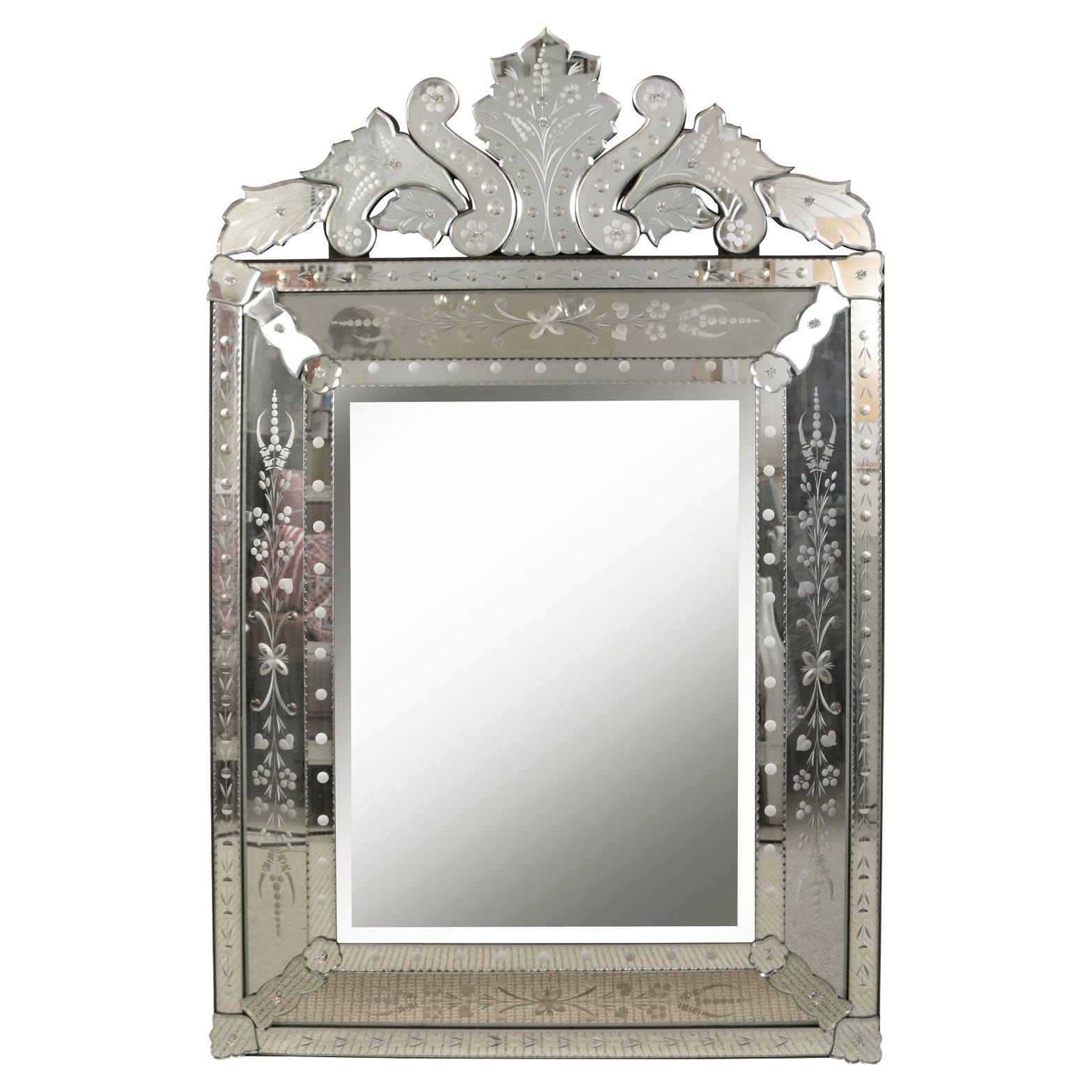 Outstanding Reverse Etched and Beveled Venetian Mirror with Inset Blue ...