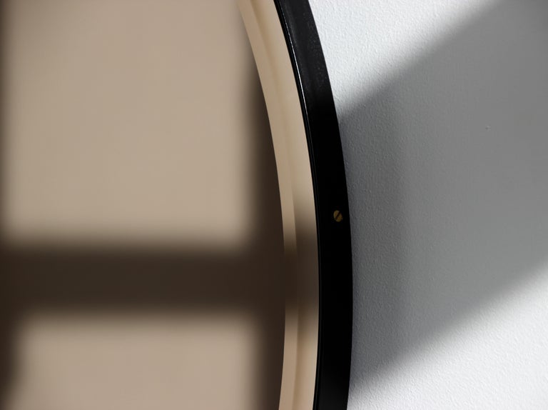 Orbis Bronze Tinted Round Beveled Mirror with a Black Frame Small For