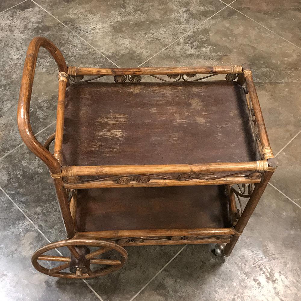 Hand-Crafted Beverage Cart, Midcentury, in Bamboo & Rattan