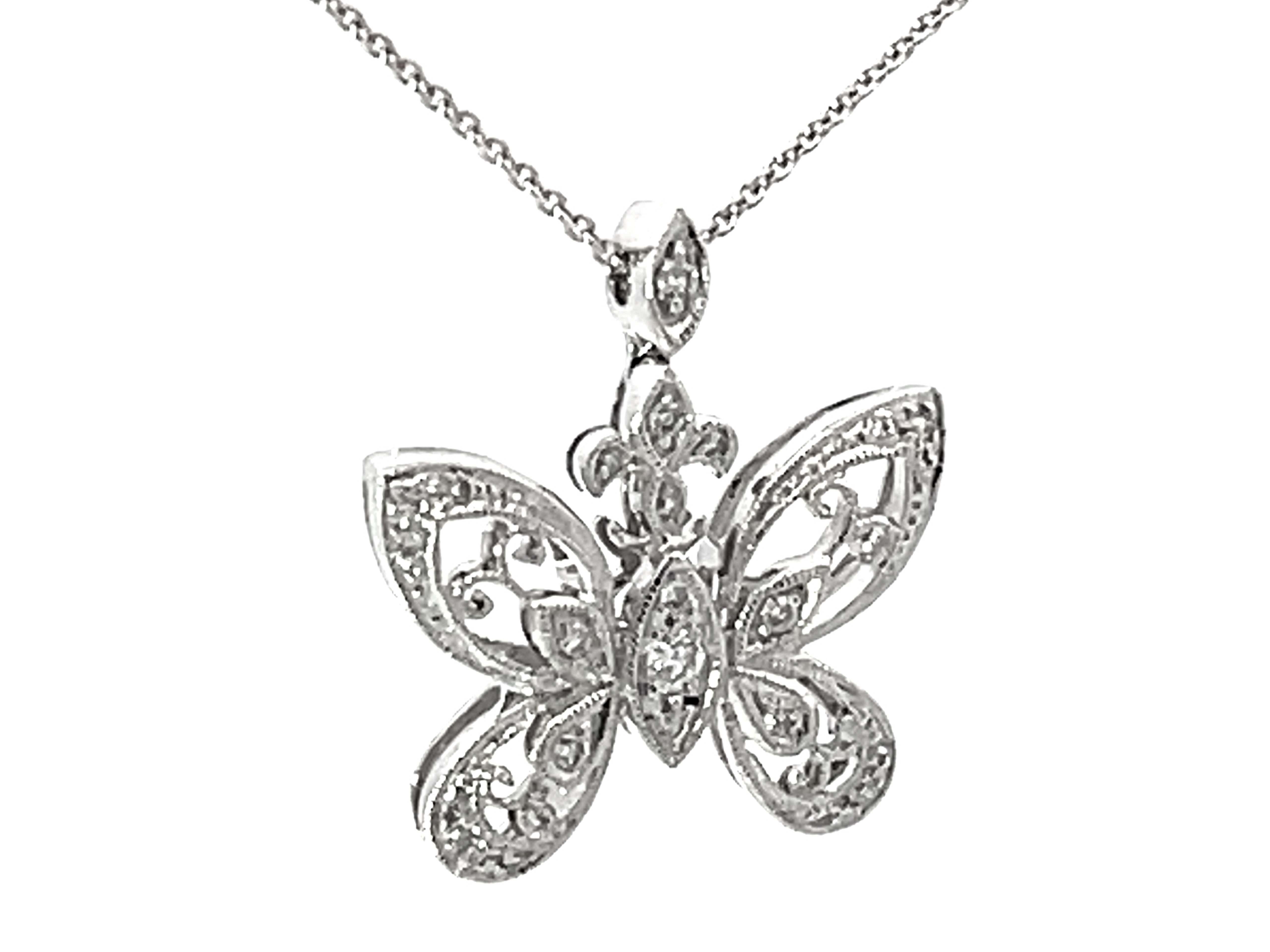 Modern Beverley K Diamond Butterfly Pendant Necklace Solid White Gold For Sale