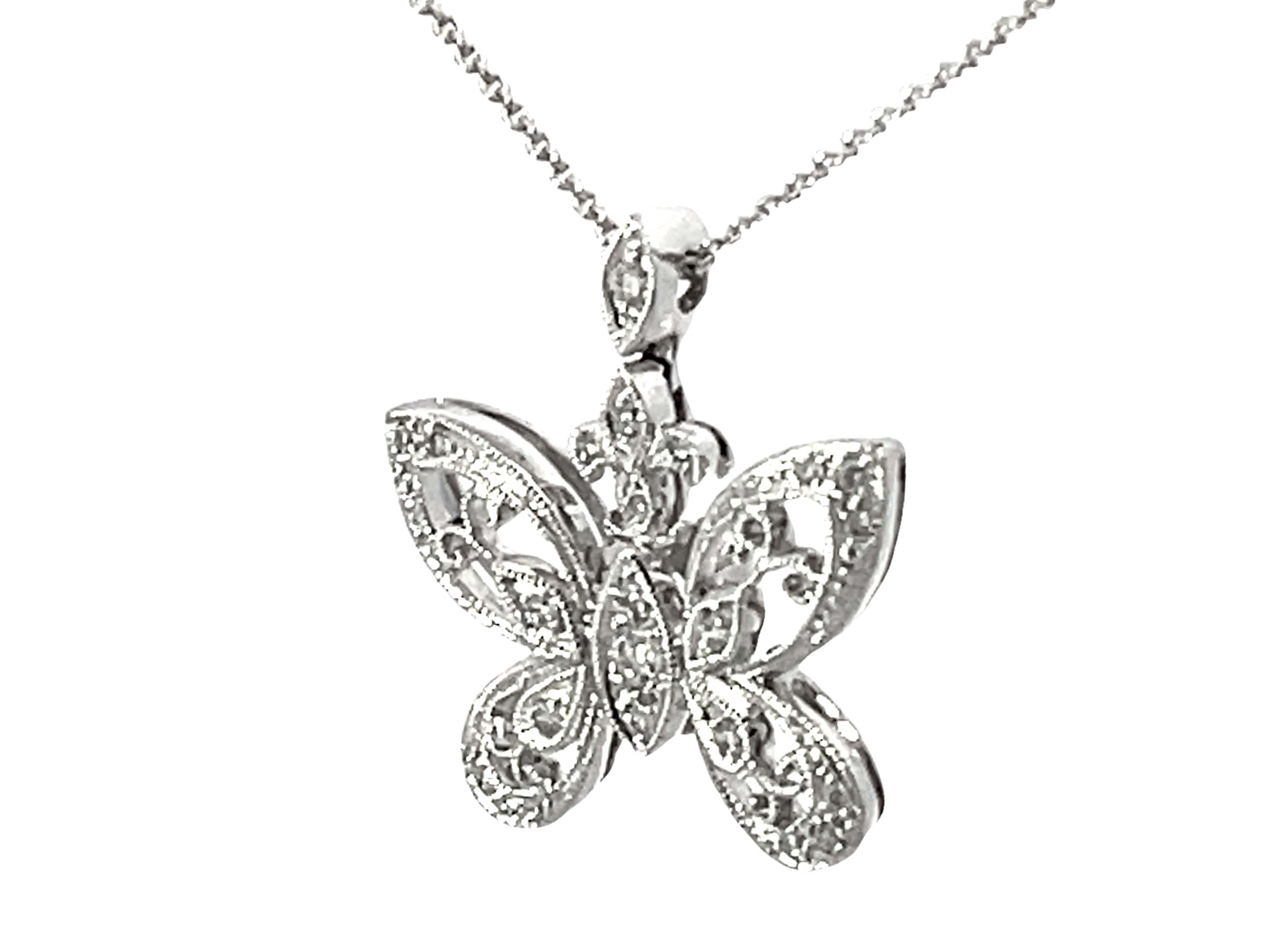Brilliant Cut Beverley K Diamond Butterfly Pendant Necklace Solid White Gold For Sale