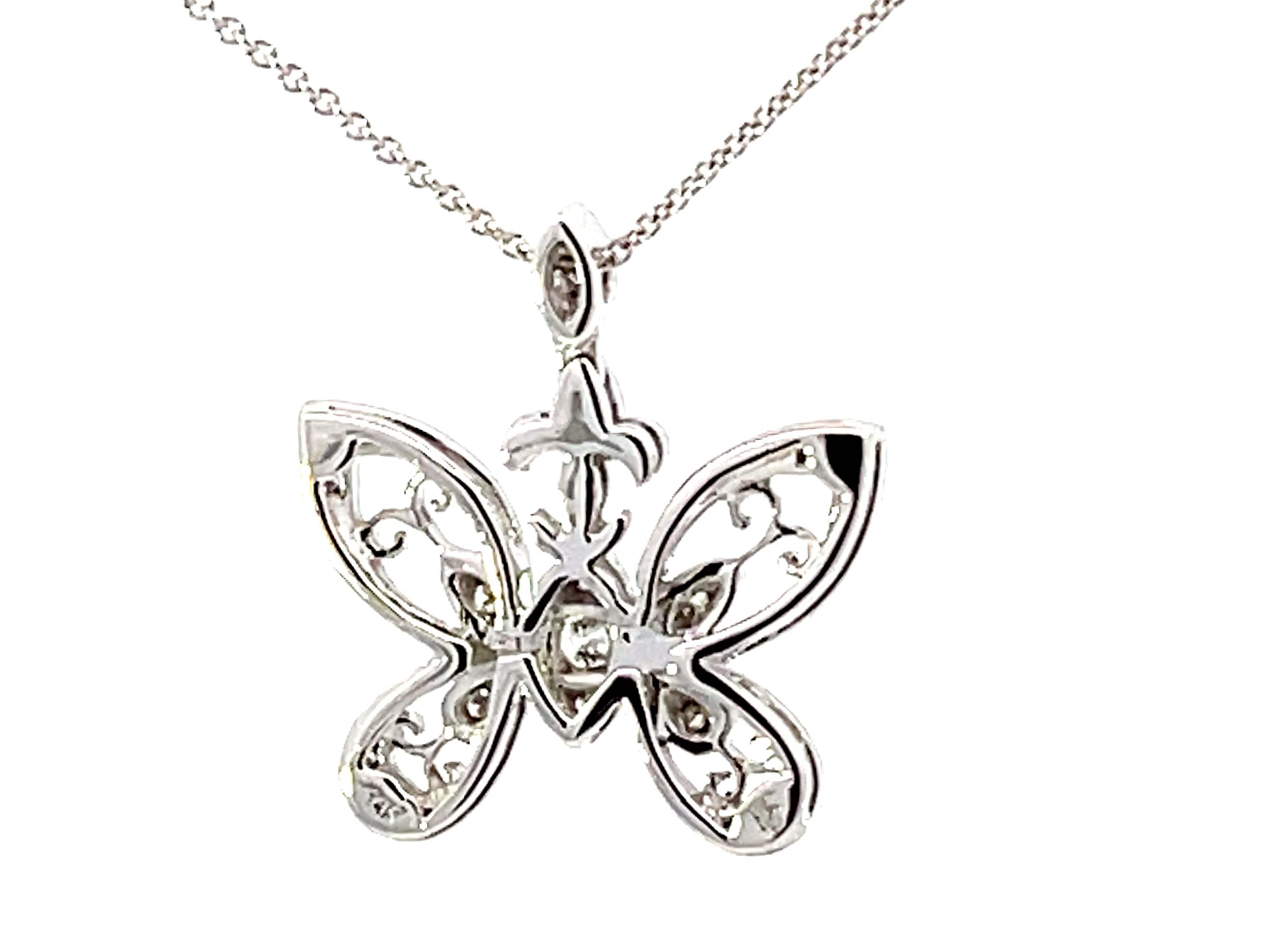 Beverley K Diamond Butterfly Pendant Necklace Solid White Gold For Sale 1