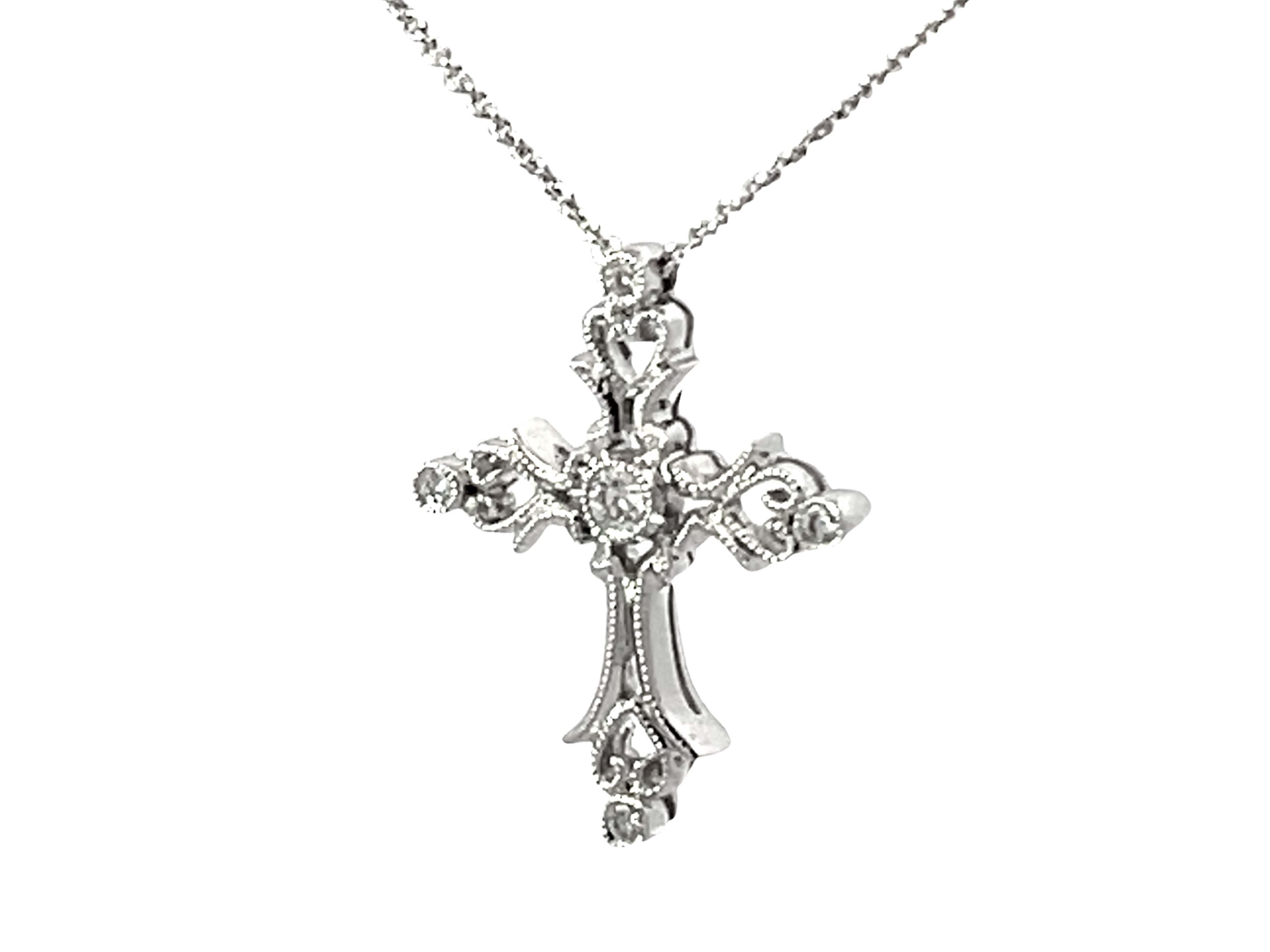 Brilliant Cut Beverley K Diamond Cross Necklace Solid White Gold For Sale