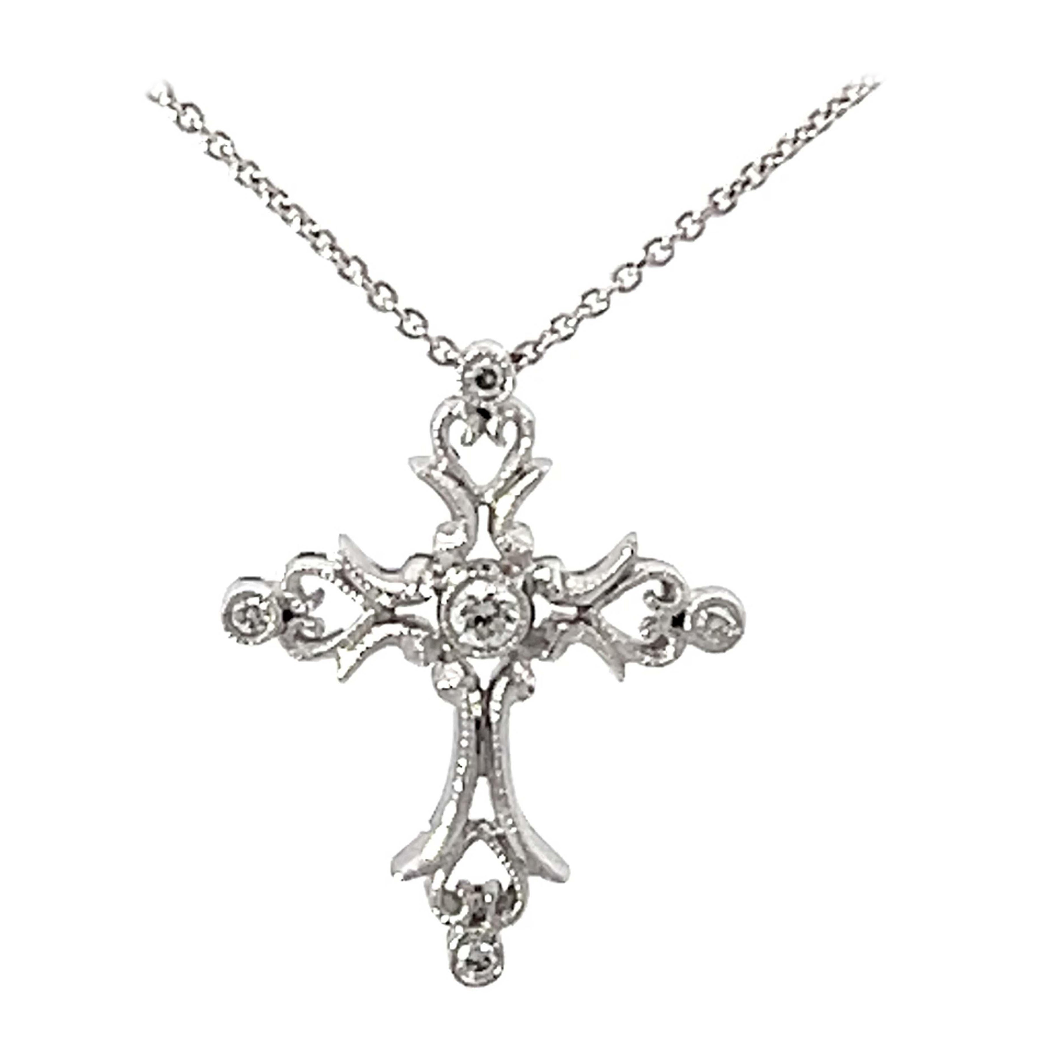 Beverley K Diamant-Kreuz-Halskette aus massivem Weißgold im Angebot