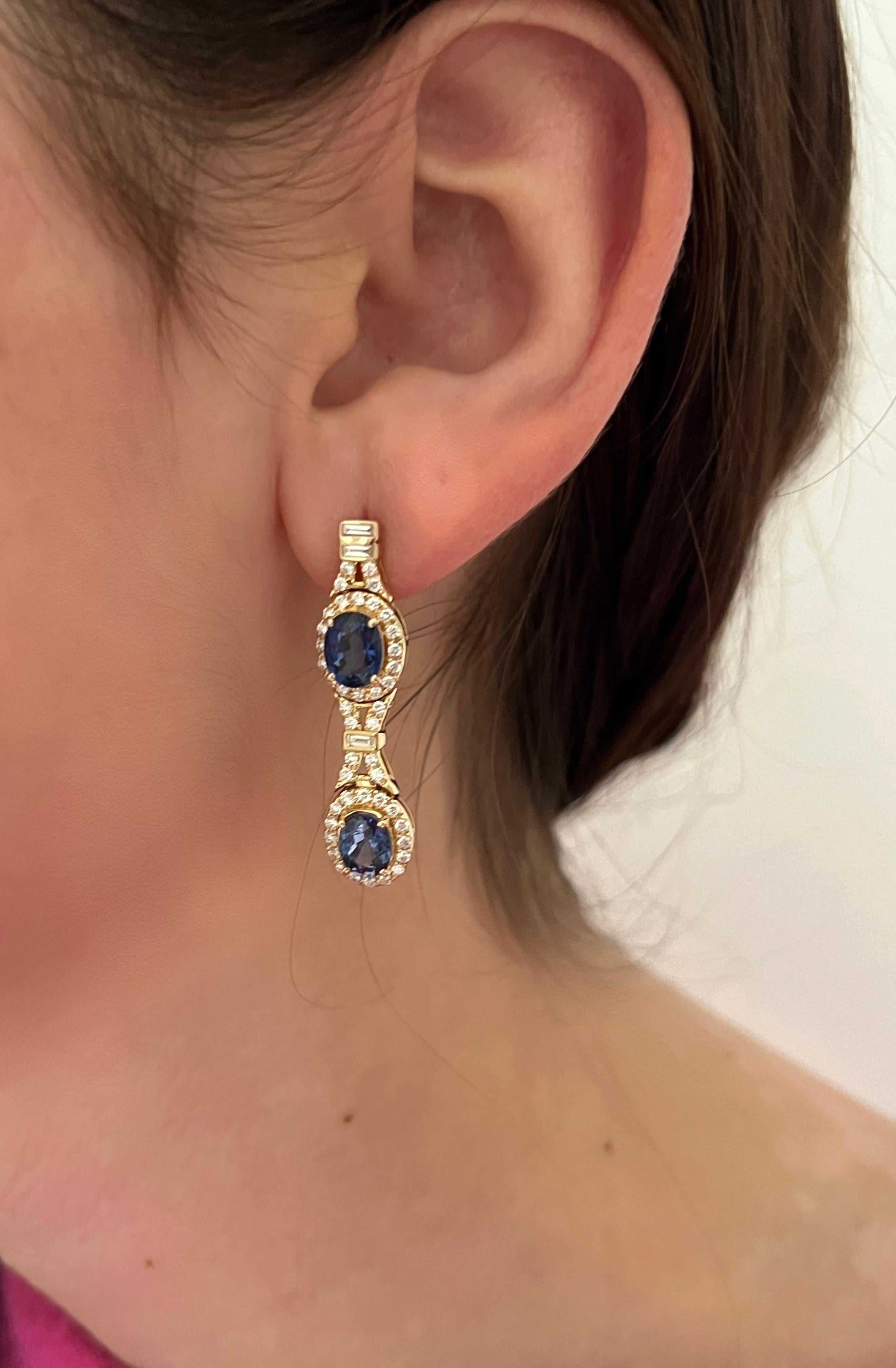 Beverley K Sapphire and Diamond Dangle Earrings In New Condition For Sale In Derby, NY