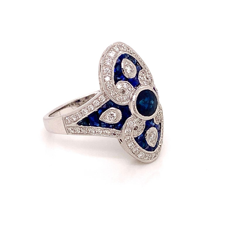 Round Cut Beverley K Vintage Inspired Sapphire and Diamond Ring For Sale