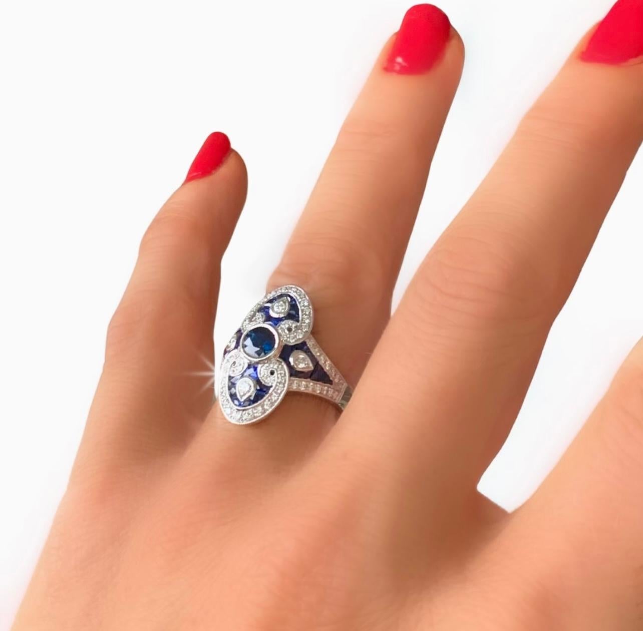 Round Cut Beverley K Vintage Inspired Sapphire and Diamond Ring