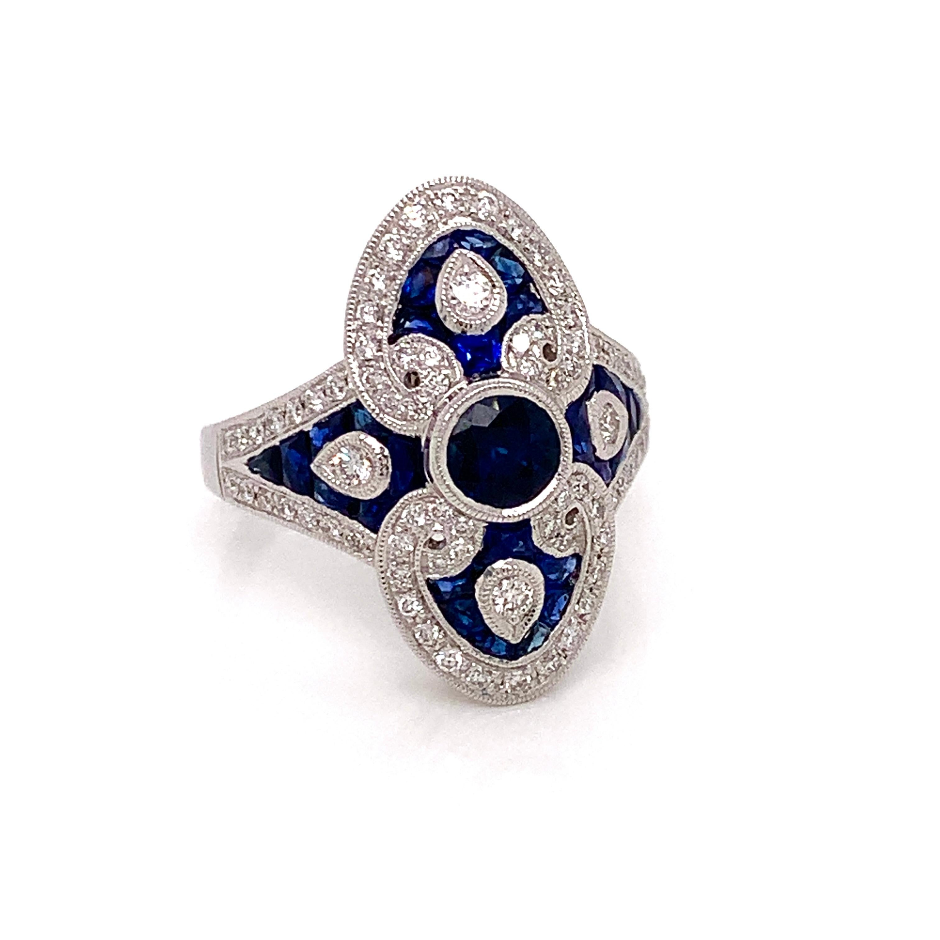 Beverley K Vintage Inspired Sapphire and Diamond Ring In New Condition In Derby, NY