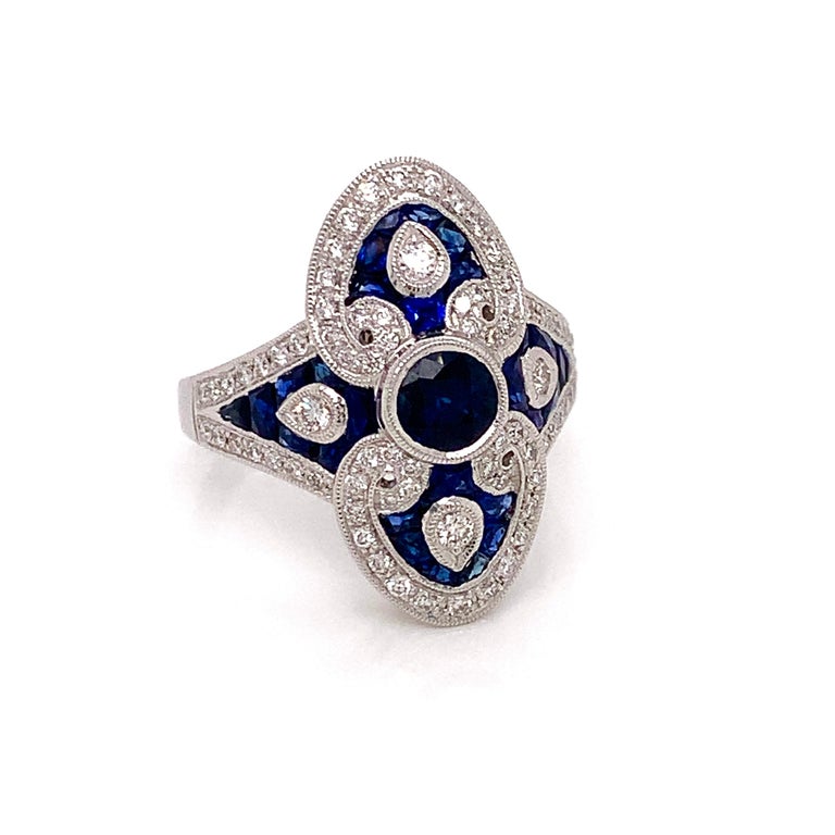 Women's Beverley K Vintage Inspired Sapphire and Diamond Ring For Sale