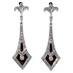 Beverley Kay Art Deco Diamond and Ruby Dangly Earrings 14K White Gold