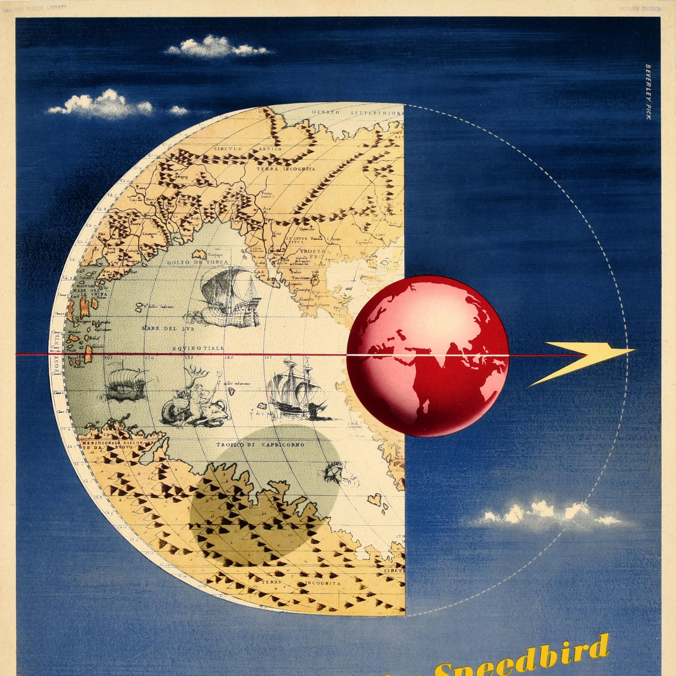 Original Vintage Travel Advertising Poster BOAC Smaller World By Speedbird 1950s - Gray Print by Beverley Pick