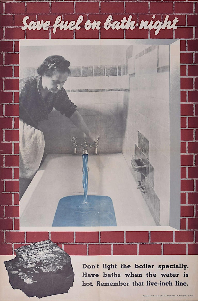 Beverley Pick - Affiche sur l'économie de charbon de la Seconde Guerre  mondiale : " Save Fuel on Bath Night ", Beverley Pick. En vente sur 1stDibs