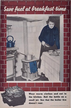 Affiche de la Seconde Guerre mondiale sur l'économie de charbon "Save Fuel at Breakfast Time" par Beverley Pick