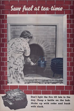 Affiche de la Seconde Guerre mondiale sur l'économie de charbon "Save Fuel at Tea Time" par Beverley Pick