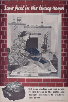 Vintage World War 2 coal saving poster ‘Save Fuel in the Living Room' by Beverley Pick
