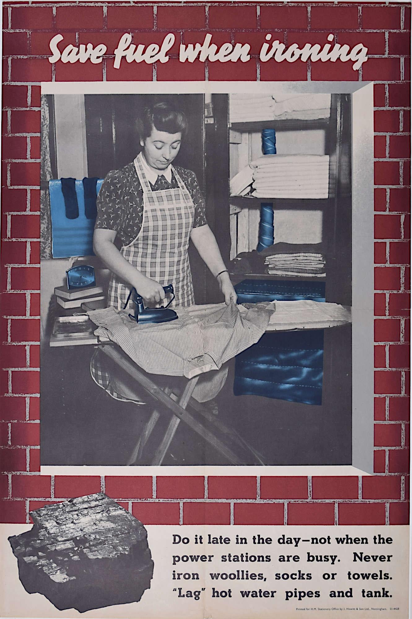 Weltkriegs-Poster zum Kohlensparen 'Save Fuel when Ironing' von Beverley Pick