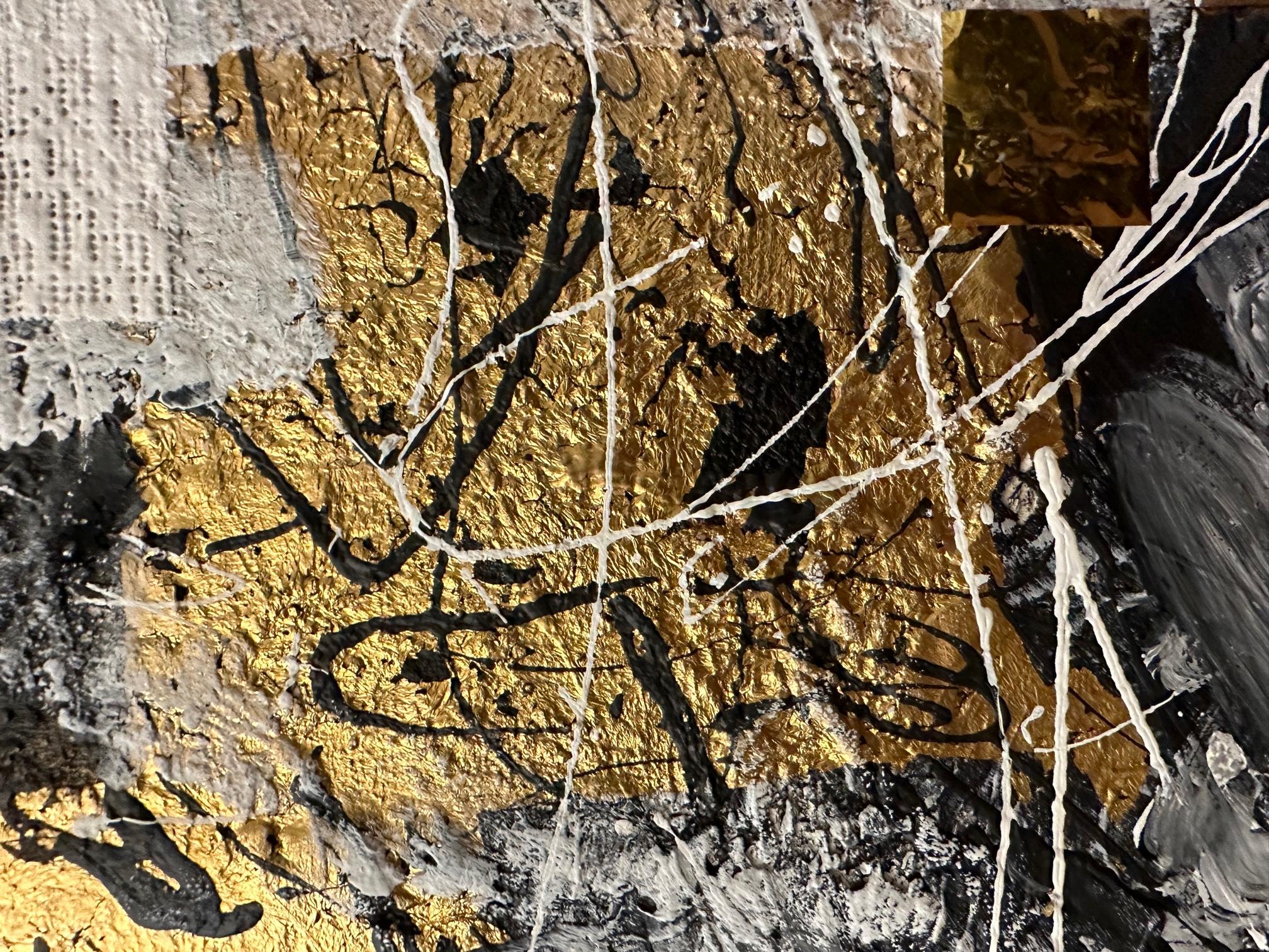 Goldenes Diptychon – Abstraktes Gemälde von Beverly Bigwood im Angebot 2