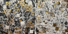 Goldenes Diptychon – Abstraktes Gemälde von Beverly Bigwood