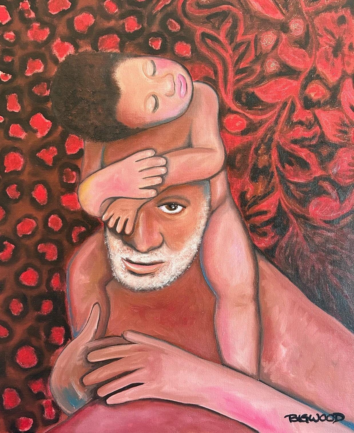 Beverly Bigwood Portrait Painting – Jackie Robinsons Sohn David und Enkelin Nubia - Ölgemälde von Beverly
