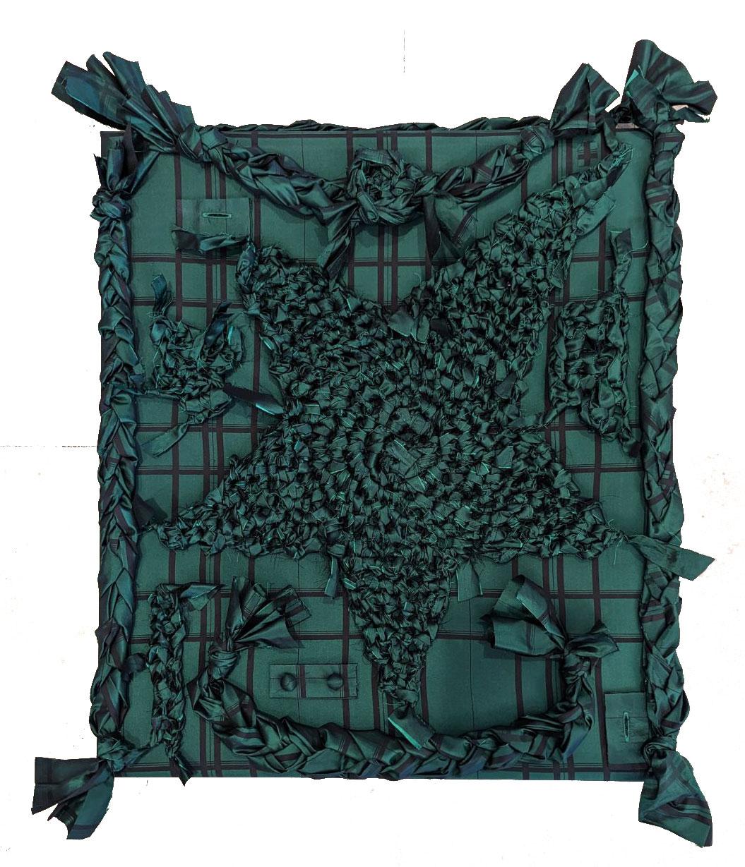 Samuel - Fabrice di seta su tela - Tecnica mista astratta di Beverly Bigwood