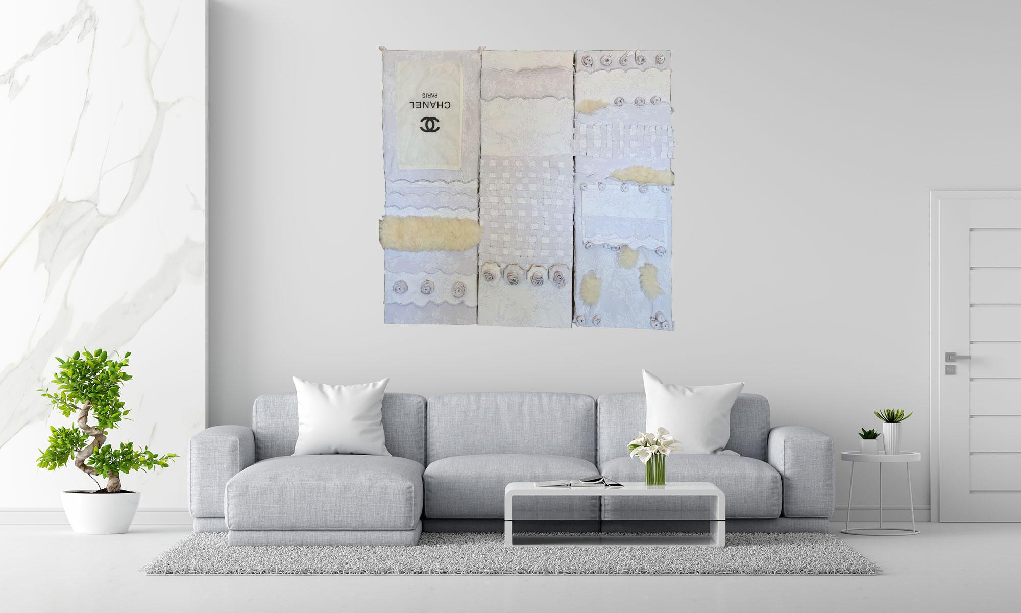 Sydney Triptych - Fabric on Canvas - Abstract Art by Beverly Bigwood For Sale 2