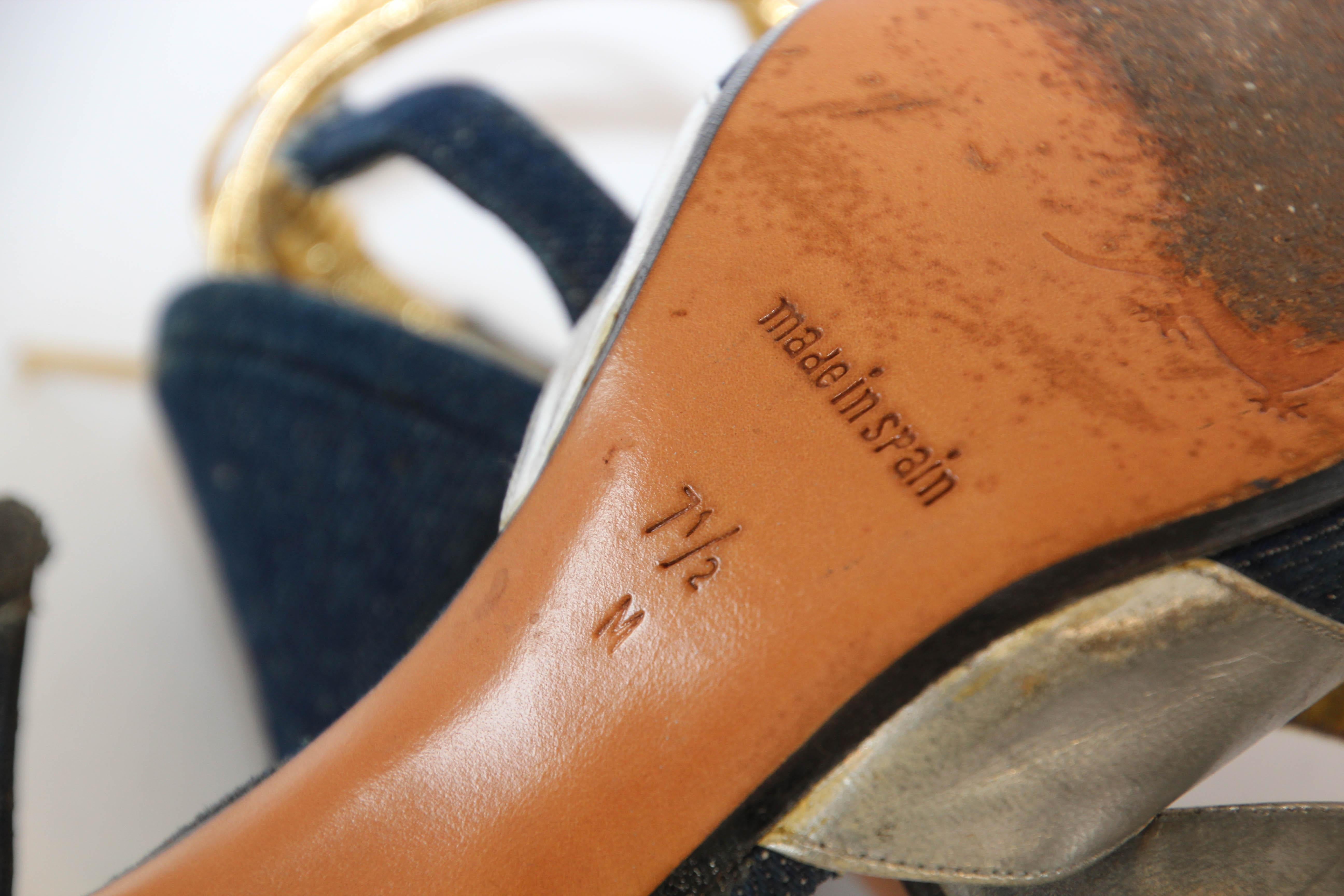 Beverly Feldman Metallic Slingback Ankle-Tie Leather Spirals 1980  en vente 9