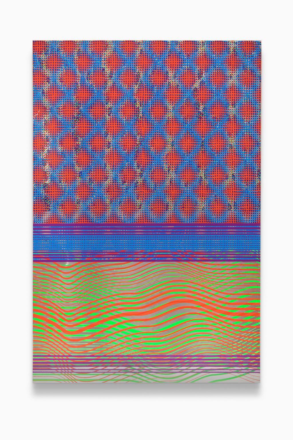 "Untitled" de Beverly Fishman est une sérigraphie sur métal inoxydable poli, remplie de couleurs primaires vives et de motifs et tourbillons répétitifs. Artistics s'inspire d'un large éventail d'influences artistiques et conceptuelles pour créer ses